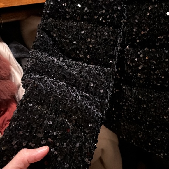 Black Sequin Puffer Jacket - Picture 4 of 4